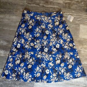 Kasper Floral A-Line Skirt in Blue and Beige